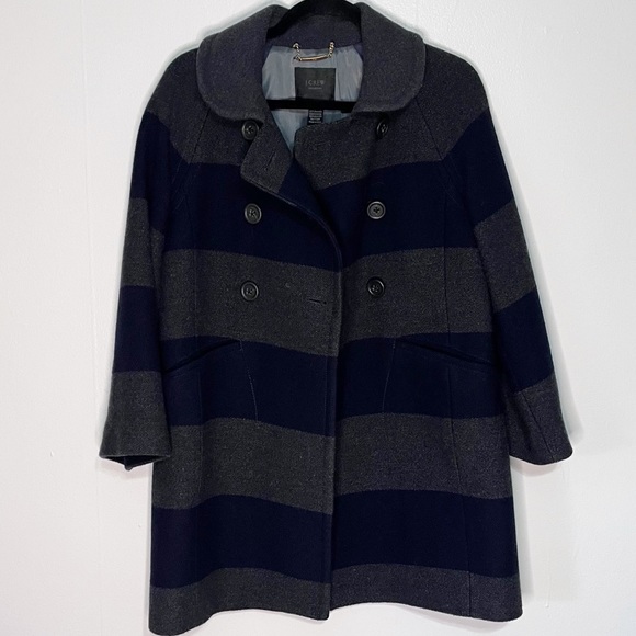J. Crew Navy & Gray Rugby Stripe Wool Peacoat - Picture 14 of 14
